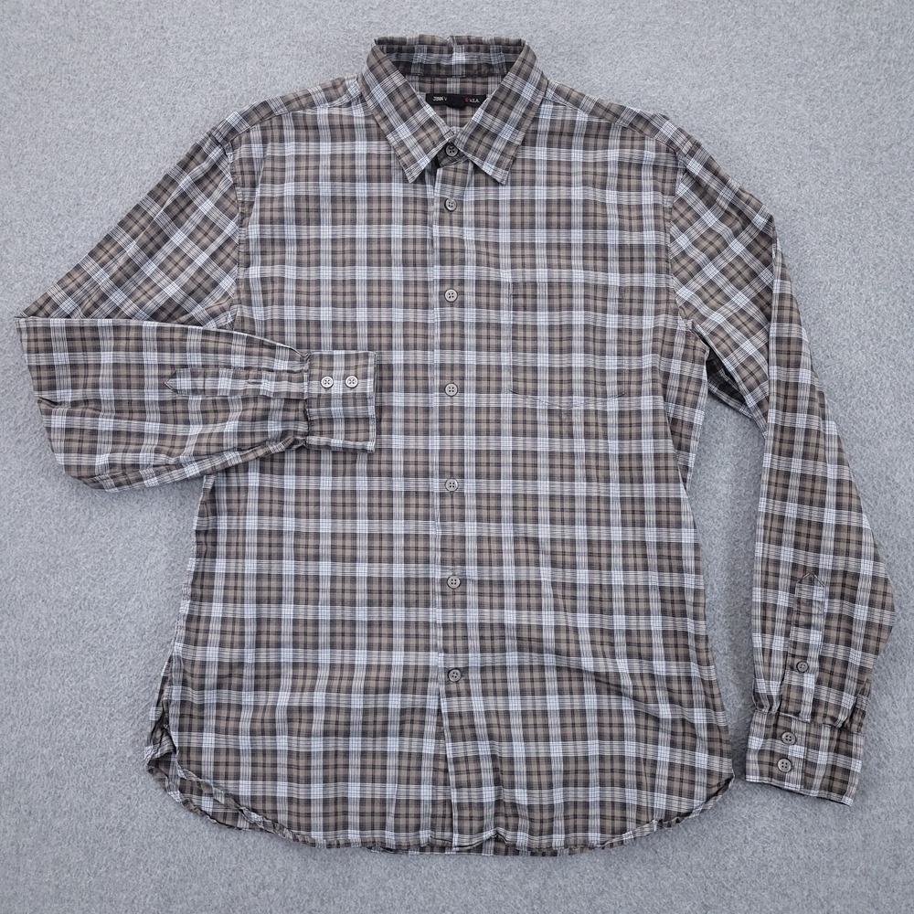 John Varvatos Button Up Shirt Medium Long Sleeve Gray Plaid Mens
